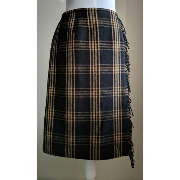 Kasper Plaid Skirt Black Gold Fringe - Size 8 - GUC - Picture 1 of 7